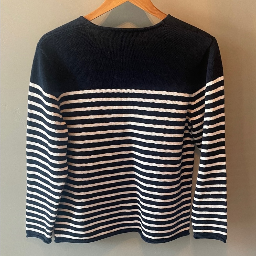 Norton Studio Petite Nautical Striped V-Neck Sweater Size Large - Picture 4 of 7